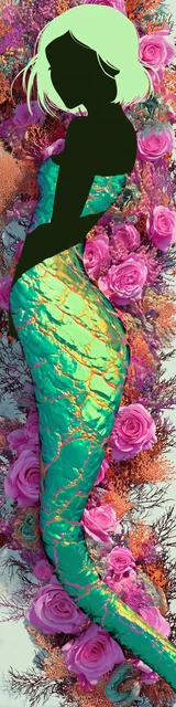 Free mermaid bookmark of a beautiful green mermaid with dark skin